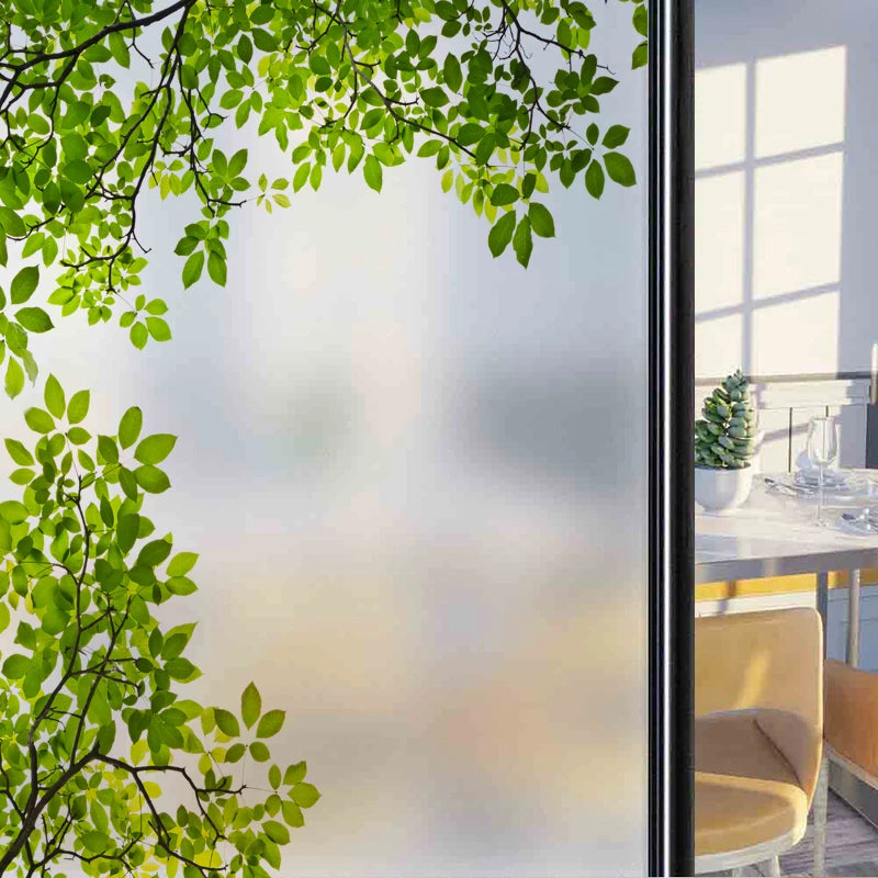 Frosted Stained Glass Window Film, Customized Decor Design, Leaf Static Cling Sticker,Home Decor Foil, Treatment