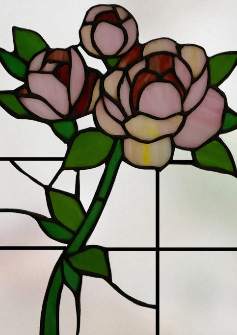 Custom Frosted Stained Glass Film with Floral Rose 3D Design, Static Cling Window Sticker, Removable Privacy Decoration for Home
