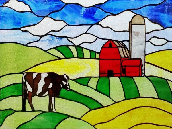 Landscape Painting Stained Glass Films, Transom Windows Film, Opaque Sticker, Self Adhesive, Static Cling, Custom Size