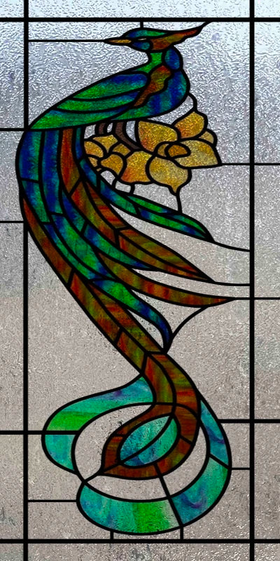 Custom Size 3D Matte Window Film, Stained Glass, Decorative UV Window Sticker, Privacy Frosted Static Cling, Home Decal,Peacock