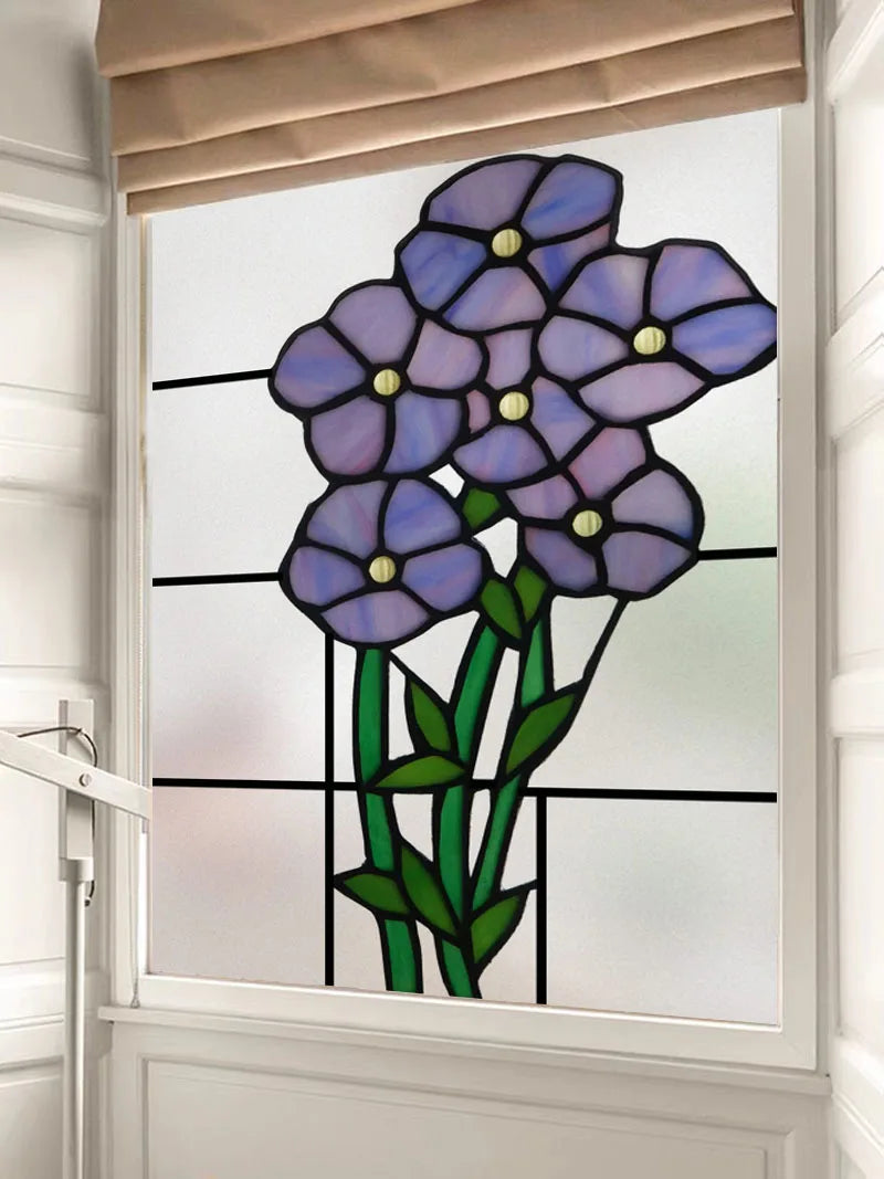 Custom Frosted Stained Glass Film with Floral Rose 3D Design, Static Cling Window Sticker, Removable Privacy Decoration for Home