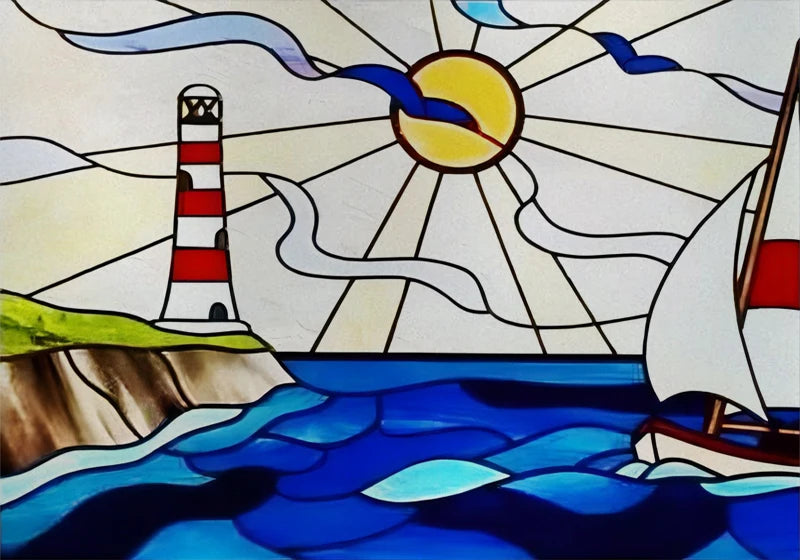 Landscape painting Stained Glass Films Transom/Windows Film Glass Sticker Static Cling Retro Vintage Style Custom Size