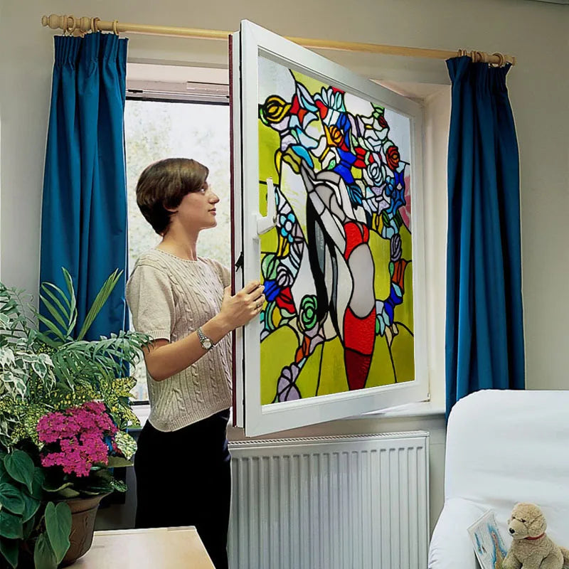 Custom Size Glass Window Film,Static Cling Stained Glass Films,Foil Retro Stickers,For Girl's Room Bathroom Kitchen Door Home