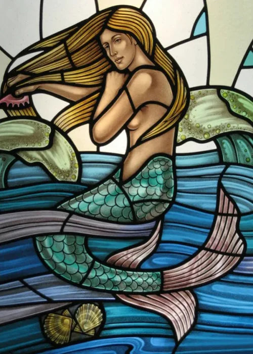 Custom Size Window Stained Glass Films,Mermaid,Flower, Fairy,People Painting Stickers for Bathroom, Door, Office, Home Decor