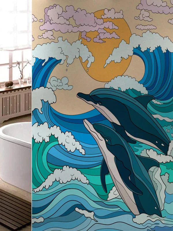 Stained Glass Window Film, Frosted Glass Sticker, Custom Size Castle Cartoon Pattern for Kids Room Door, Poster, Home Decor