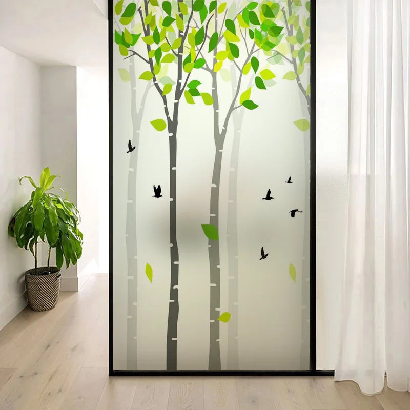 Frosted Stained Glass Window Film, Customized Decor Design, Leaf Static Cling Sticker,Home Decor Foil, Treatment