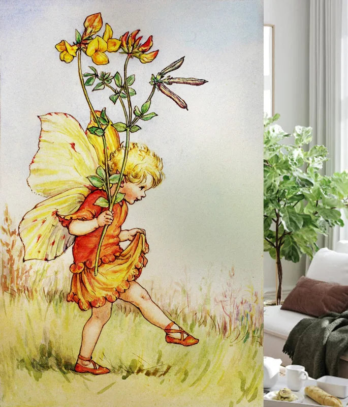 Custom Size Stained Glass Window Film, Flower Fairy Stickers, Static Cling for Kitchen, Bathroom, Bedroom, Door, Home Decor