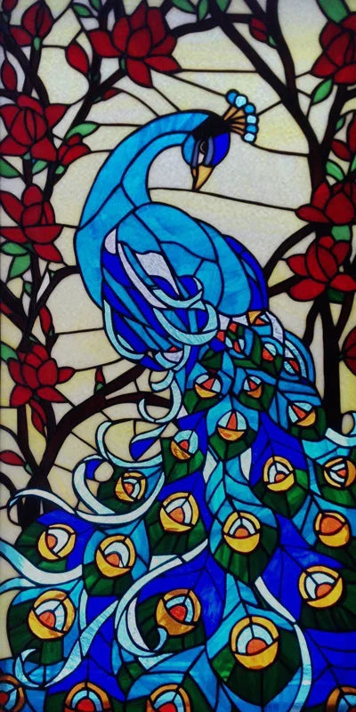 Customized Size No Glue Static Cling Frosted Stained Glass Film Window Films Sticker for Bathroom Door Home Decor Church Peacock