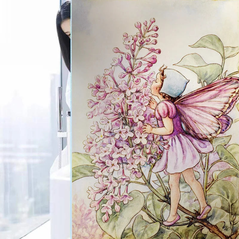 Custom Size Stained Glass Window Film, Flower Tree, Fairy Stickers, Static Cling, Kitchen, Bathroom, Bedroom, Door, Home Decor