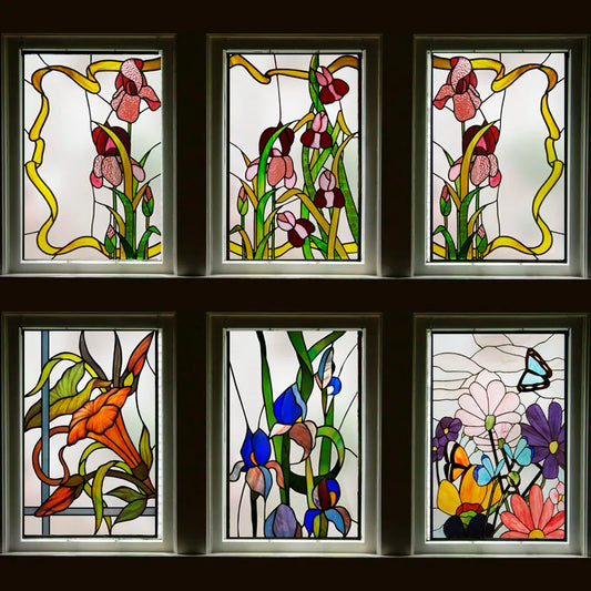Frosted Stained Glass Window Film, Print Flowers, Static Cling,Privacy Door Sticker,Kitchen, Office, Home Decor, Customized