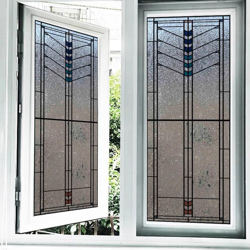 Custom Size Window Glass Films ,Privacy Window Stickers 3D Frosted Glass Film Prairie School Style Decorative Static Cling