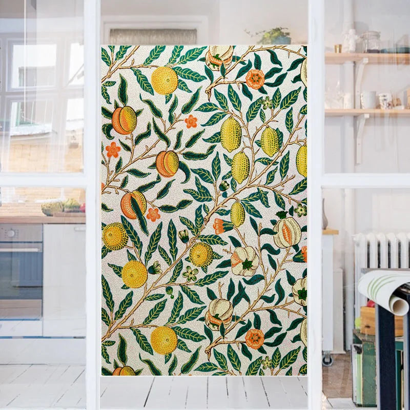 Window Film Frosted Stained Glass Films Customized Privacy Static Cling  For Bathroom Door Sticker Lemon Fruit Tree Flower