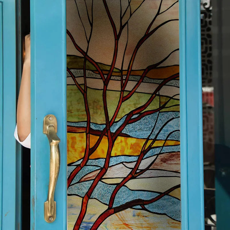 Custom size Glass Films,Stained Glass Stickers Static Cling,Frosted Privacy Print Flower,Tree,Rivers For Window Door Home Decor