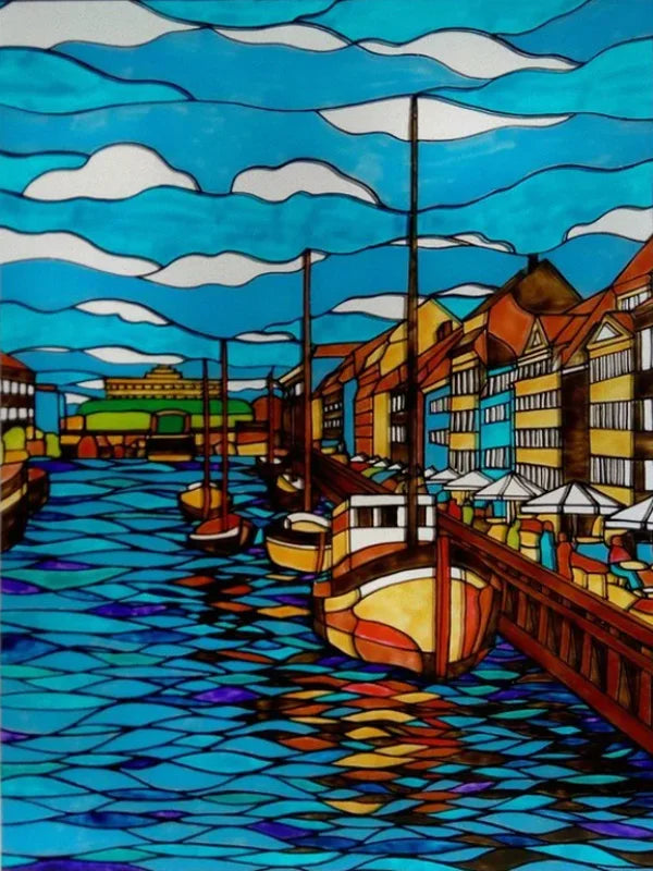 Custom Size Stained Glass Films,Privacy Static Cling,Print Castle, Lighthouse Tower, Sailboat Door Sticker,Office, Home Decor