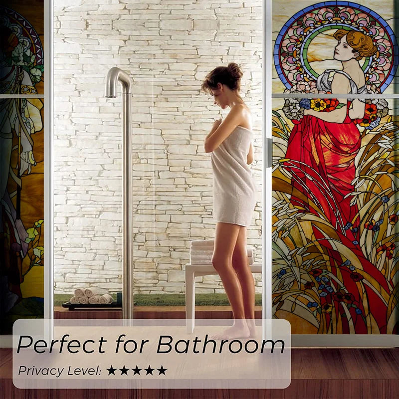 Custom Size Glass Window Film Static Cling Frosted Glass Films Stickers For Wardrobe Bathroom Kitchen Door Mucha Girl Poster