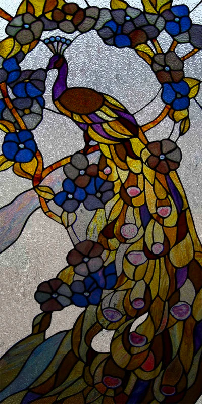 Custom Size 3D Matte Window Film, Stained Glass, Decorative UV Window Sticker, Privacy Frosted Static Cling, Home Decal,Peacock