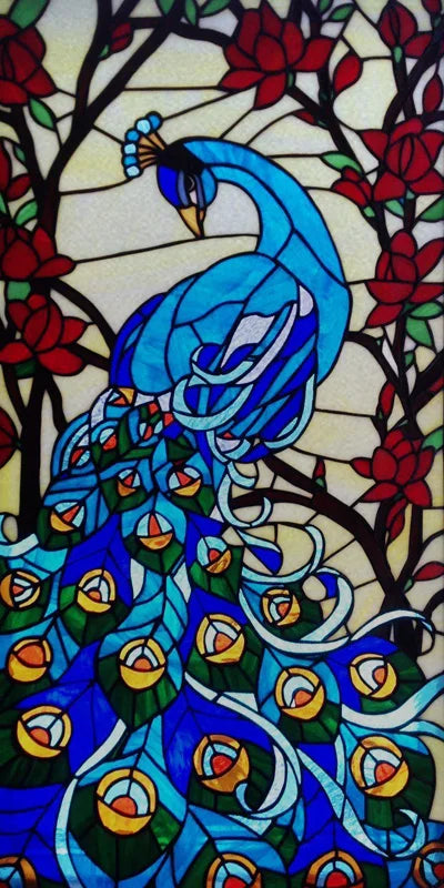 Customized Size No Glue Static Cling Frosted Stained Glass Film Window Films Sticker for Bathroom Door Home Decor Church Peacock