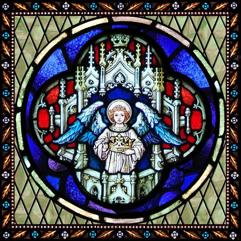 Custom Made Window Film Stained Glass Sticker,Angels Picture,Static Cling Frosted Privacy for House Worship Home Decor