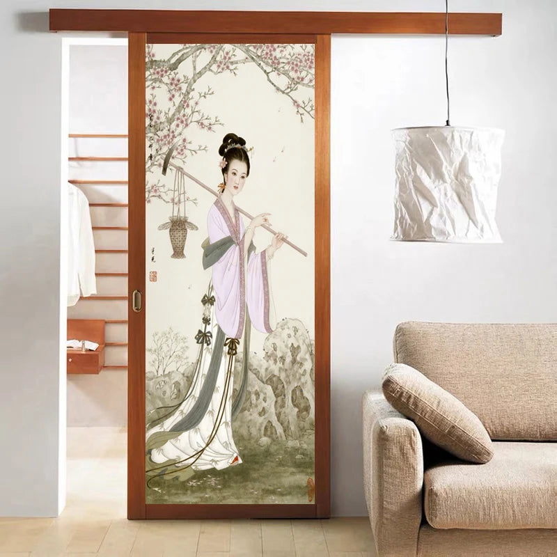 Stained Static Cling Window Film,Frosted Opaque Glass Sticker,Chinese style print Poster for Restaurant Home Decor
