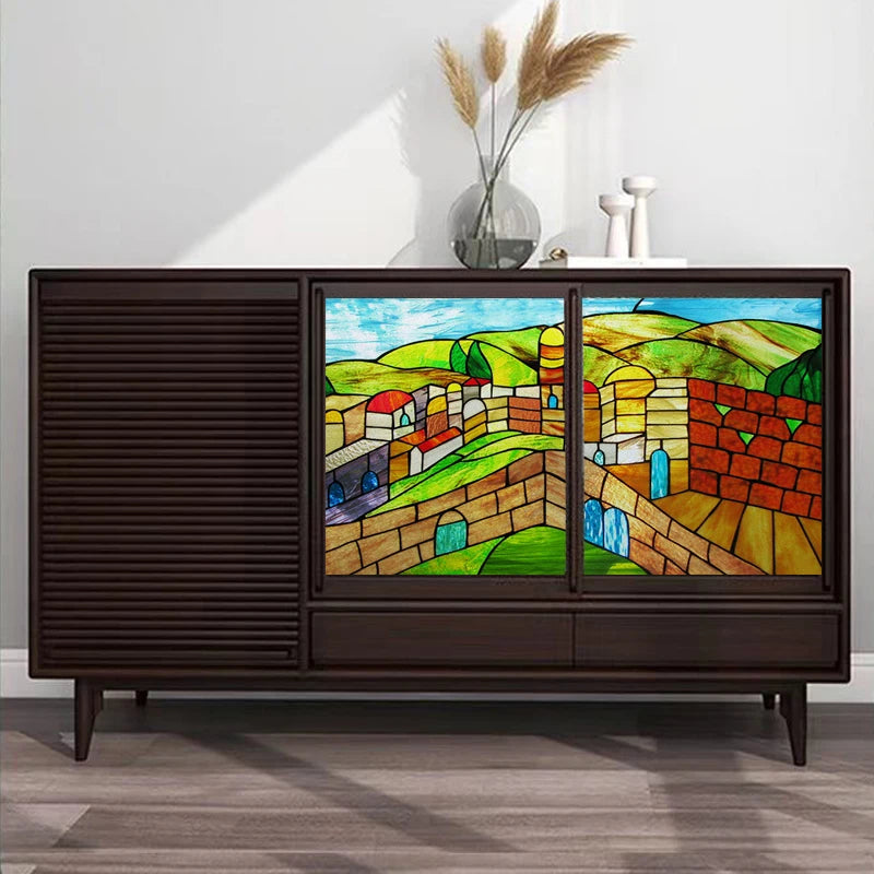 Window Film Stained Glass Stickers,Custom size Static Cling Frosted,Flower Bird Tree Print For Transom Window Glass Home Decor