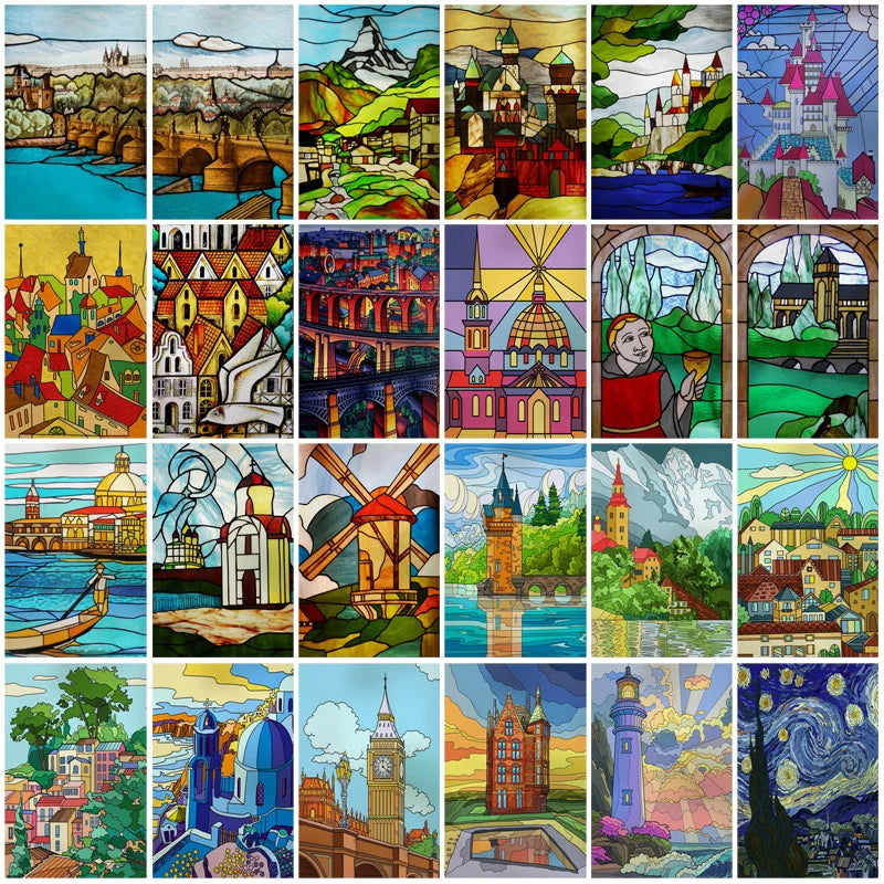 Custom Stained Glass Films Window Film Frosted Sticker Castle For Kitchen Bathroom Door Church Poster Home Decor