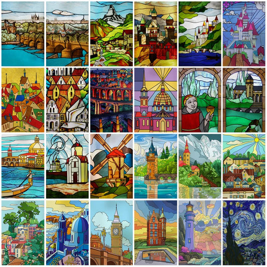 Custom Stained Glass Films Window Film Frosted Sticker Castle For Kitchen Bathroom Door Church Poster Home Decor