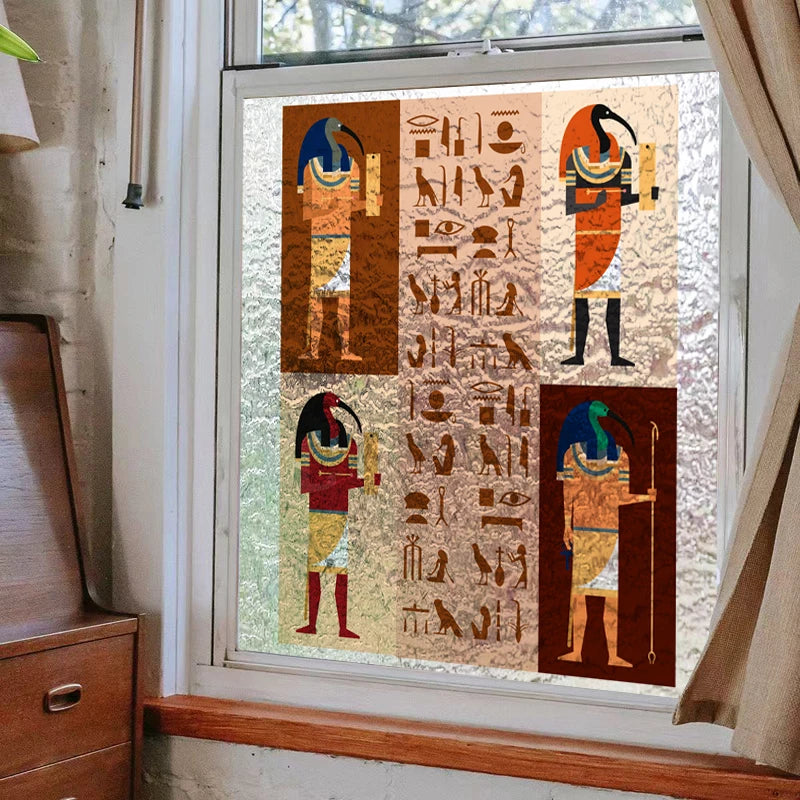 Stained Glass Wndow Film Frosted Glass Sticker Forest Custom Size Egyptian themed for Window Home Decor
