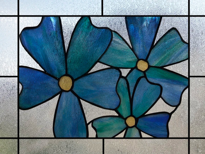 Window Film Stained Glass Stickers,Custom size Static Cling Frosted,Flower Bird Flower Print For Transom Window Glass Home Decor