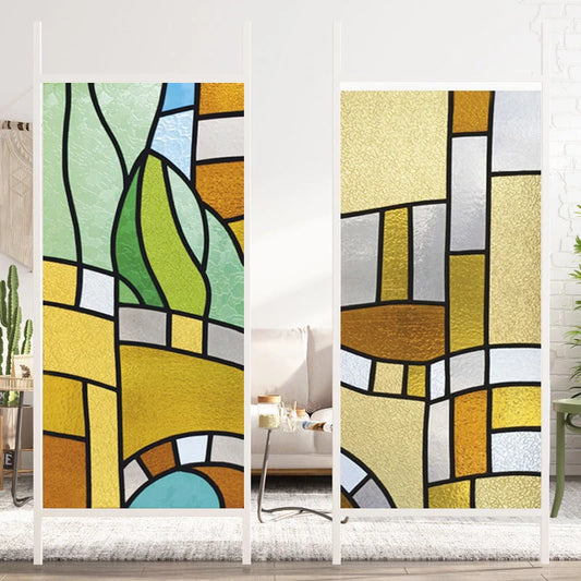 Window Film Frosted Stained Glass Films,Customized Privacy Static Cling,Church People Tree Vintage Sticker,Office Home Decor