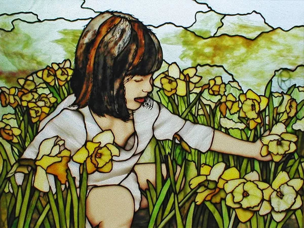 Landscape Painting Stained Glass Films, Transom Windows Film, Opaque Sticker, Self Adhesive, Static Cling, Custom Size