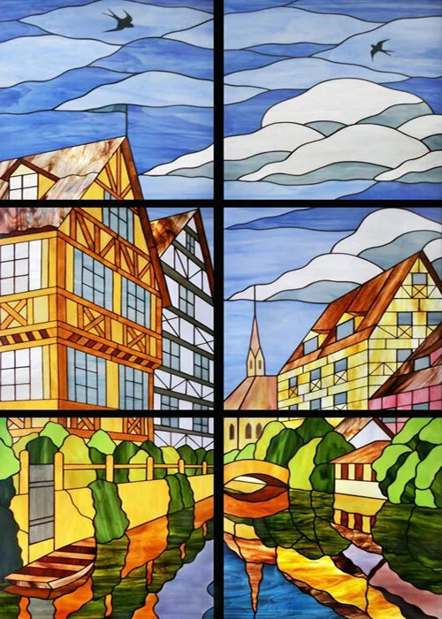 Window Film Stained Glass Stickers,Custom size Static Cling,Print Castle Church landscape Sailboat Sticker,Office Home Decor