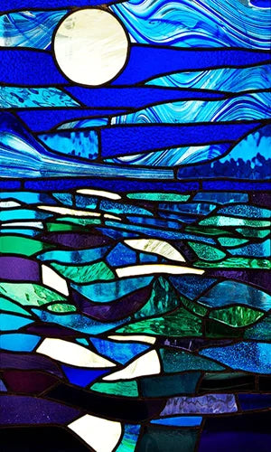 Customized Size No Glue Static Cling Frosted Stained Glass Window Films for Bathroom Door Home Decor Print Mosaic Night Moon