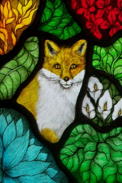 Custom Size Stained Glass Window Film Animal Pattern Rabbit Crow  Bird Fox For Rectangular Shape Glass Office Home Decor