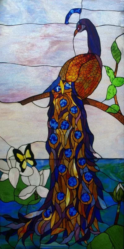 Customized Size No Glue Static Cling Frosted Stained Glass Film Window Films Sticker for Bathroom Door Home Decor Church Peacock
