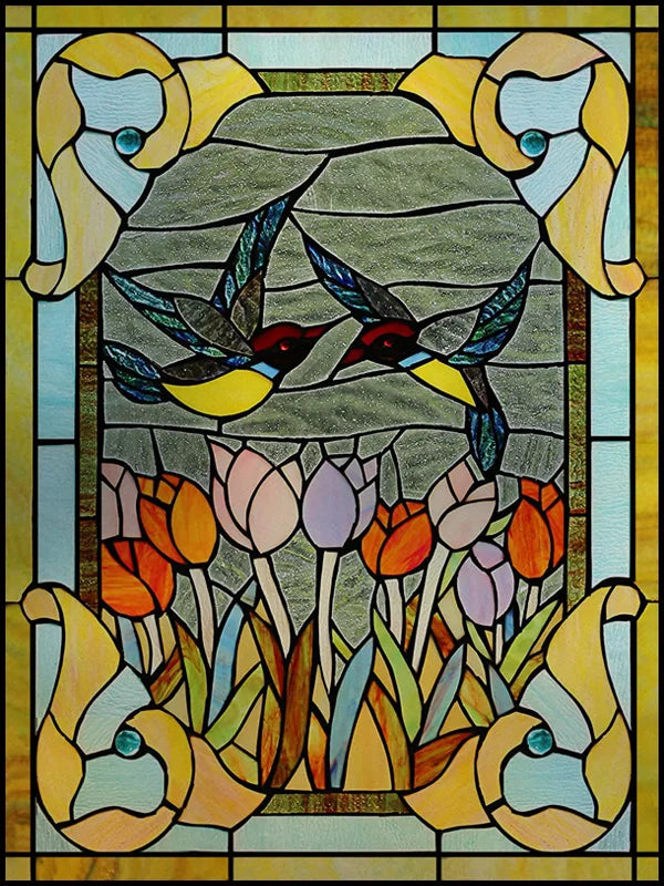 Frosted Stained Glass Window Film, Customized Art, Peacock Hummingbird Static Cling Sticker,Home Decor, Treatment