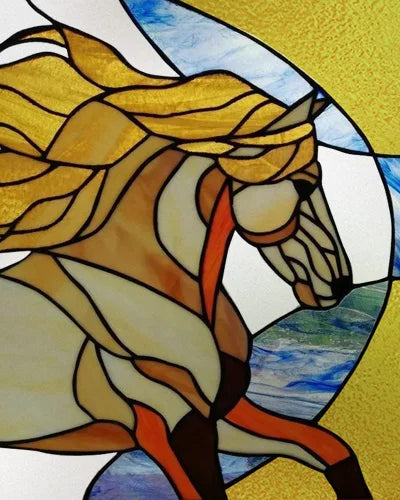 Custom size Stained Glass Window Film Retro Painted Horse Deer, Frosted Static Cling Art Colored Glass Films,Glass Sticker