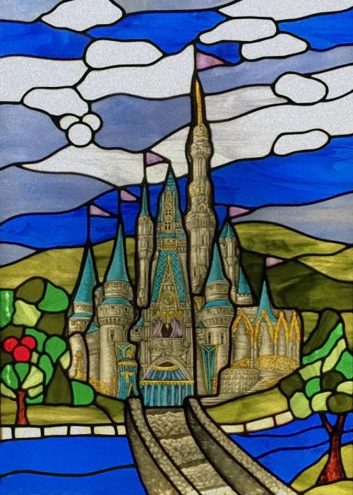 Window Film Stained Glass Stickers,Custom size Static Cling,Print Castle Church landscape Sailboat Sticker,Office Home Decor