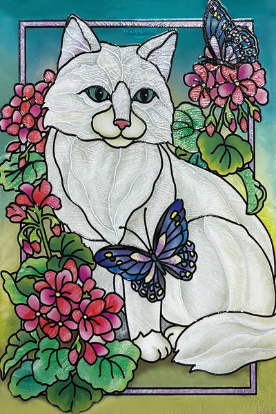 Customized Stained Glass Film Window Films Static Cling Frosted Sticker Japanese-Style Home Decor Cat  Cherry Blossom Poster