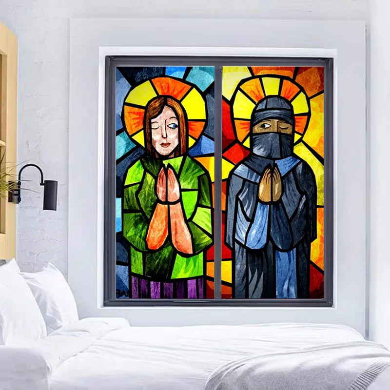 Stained Glass Window Film, Custom Size, Static Cling,Women Jesus Christ Angels Virgin Mary Picture ,Home Decor, Window Treatment