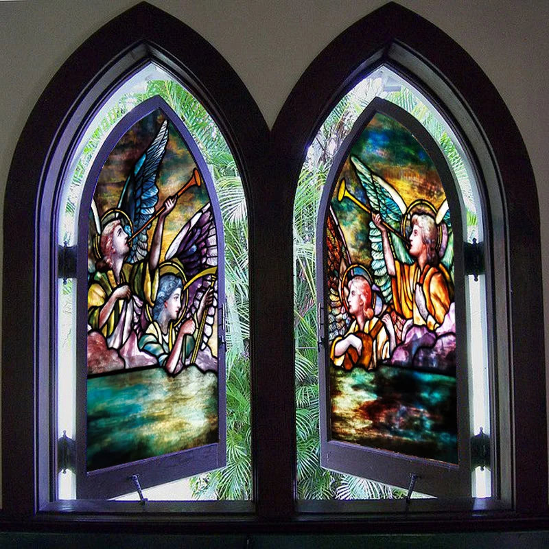 Stained Glass Films,Frosted Sticker,Self Adhesive/Static Cling  Privacy Retro Church Home Decor Angel