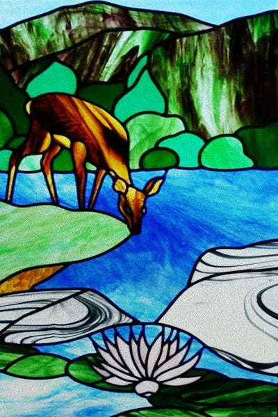 Custom Size Stained Glass Window Film Animal Pattern Rabbit Crow  Bird Fox For Rectangular Shape Glass Office Home Decor