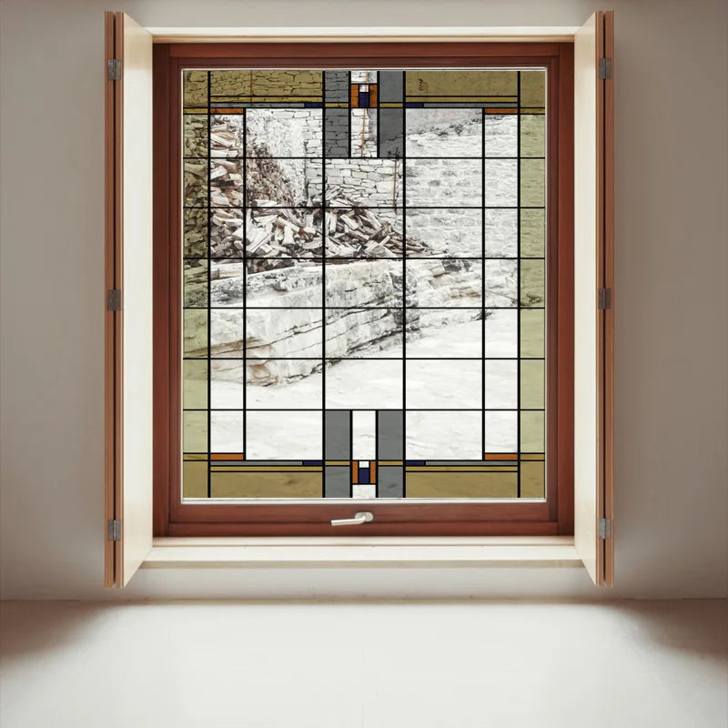 Stained Glass Window Film Transparent Glass Sticker Static Cling Prairie Scottish Style Office Door Anticollision Home Decor