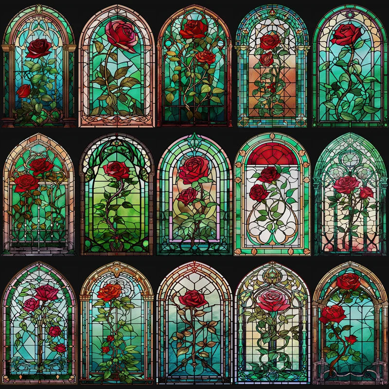 Rose Stained Glass Window Film, Frosted Window Film, ,Privacy,No Glue, Static Cling, Home Decorative