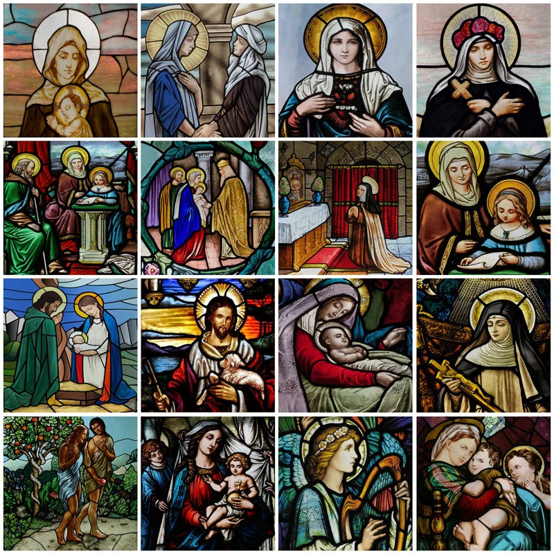 Custom Frosted Stained Glass Window Film,PVC Static Cling Films,Virgin Mary, Jesus Church Decor, Foil Stickers