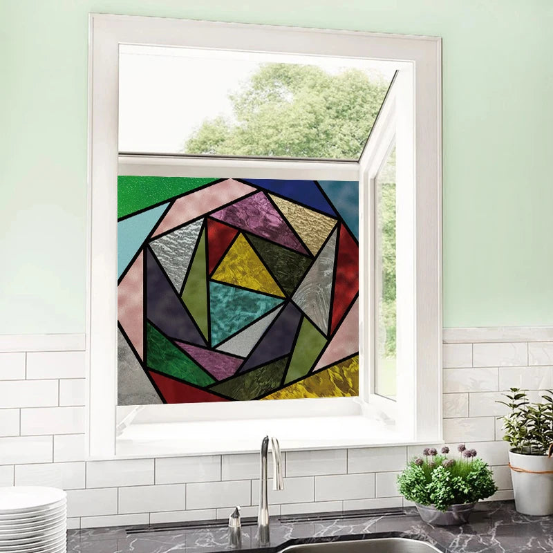 Window Film Frosted Stained Glass Films,Customized Art Design Mosaic Static Cling Sticker,Home Decor Foil Window Treatment