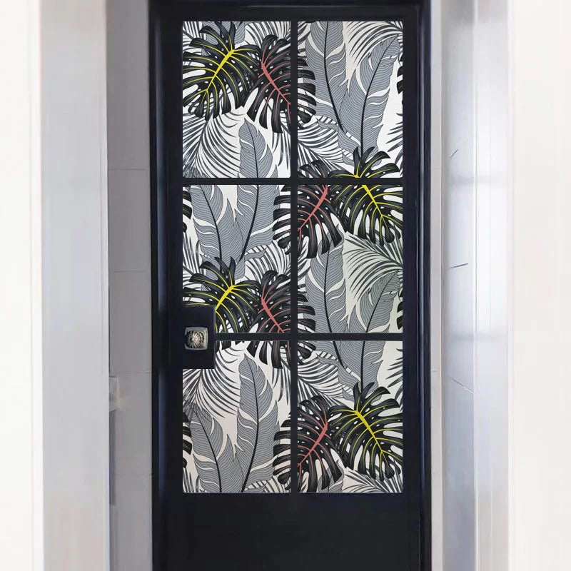 Stained Glass Film, Opaque Sticker,Frosted Static Cing ,Tropical Leaves, Seamless Pattern,Home Decor, Privacy, Custom Size