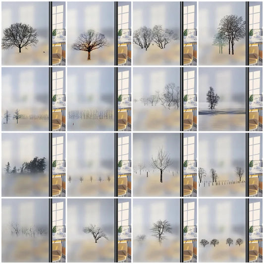 Custom Size Window Glass Films Window Film,Frosted Static Cling, Privacy Opaque,Art Pictures Trees,Shower Nordic Obscure Posters