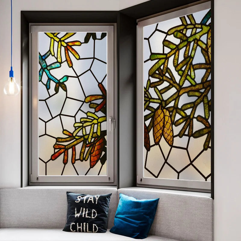 Custom Size 3D Matte Window Film, Stained Glass, Decorative UV Sticker, Privacy Frosted Static Cling Decal for Glass Door, Tree