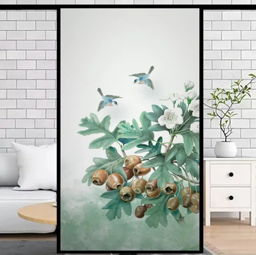 Green plant glue-free electrostatic glass film sticker window grille sticker toilet bathroom opaque privacy Custom window film