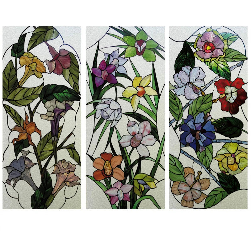 Frosted Privacy Window Film, Stained Glass Film, European Church Style, Colorful Window Stickers, Shower and Bathroom